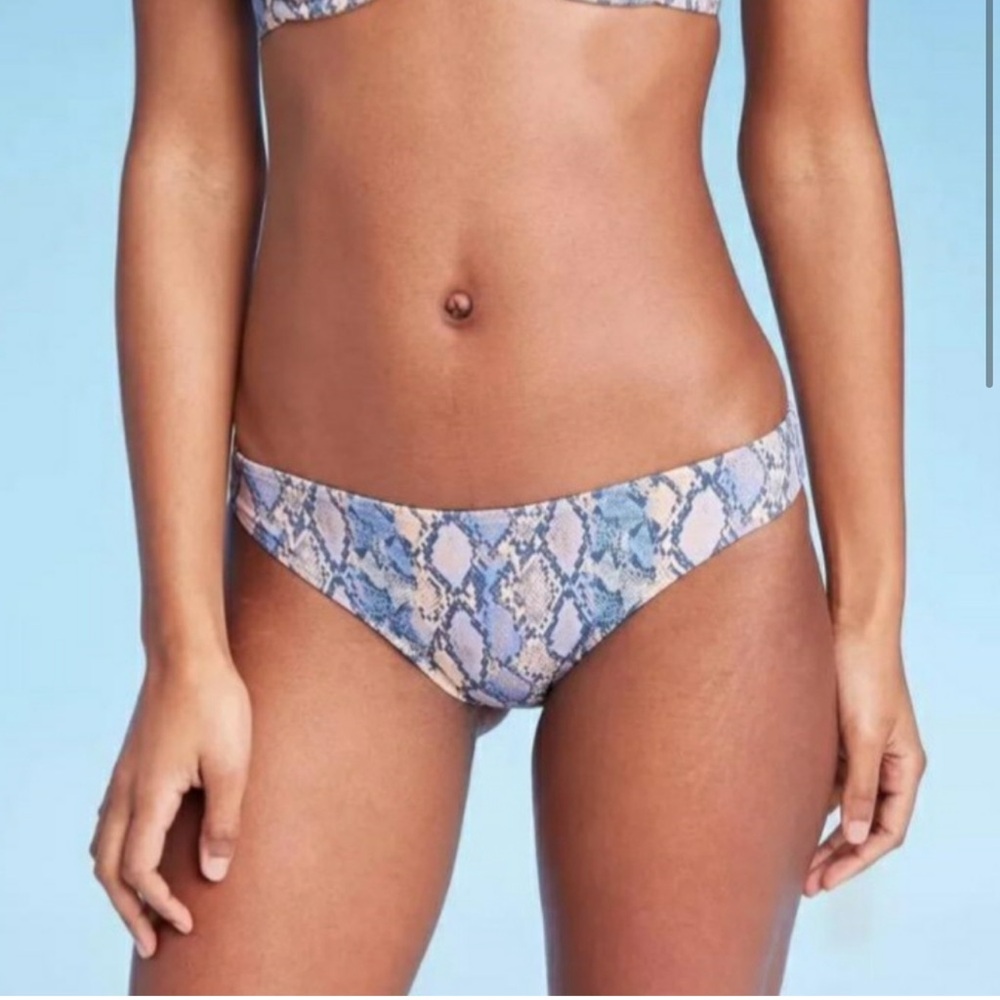 Women's Cheeky Bikini Bottom Blue Snake Print